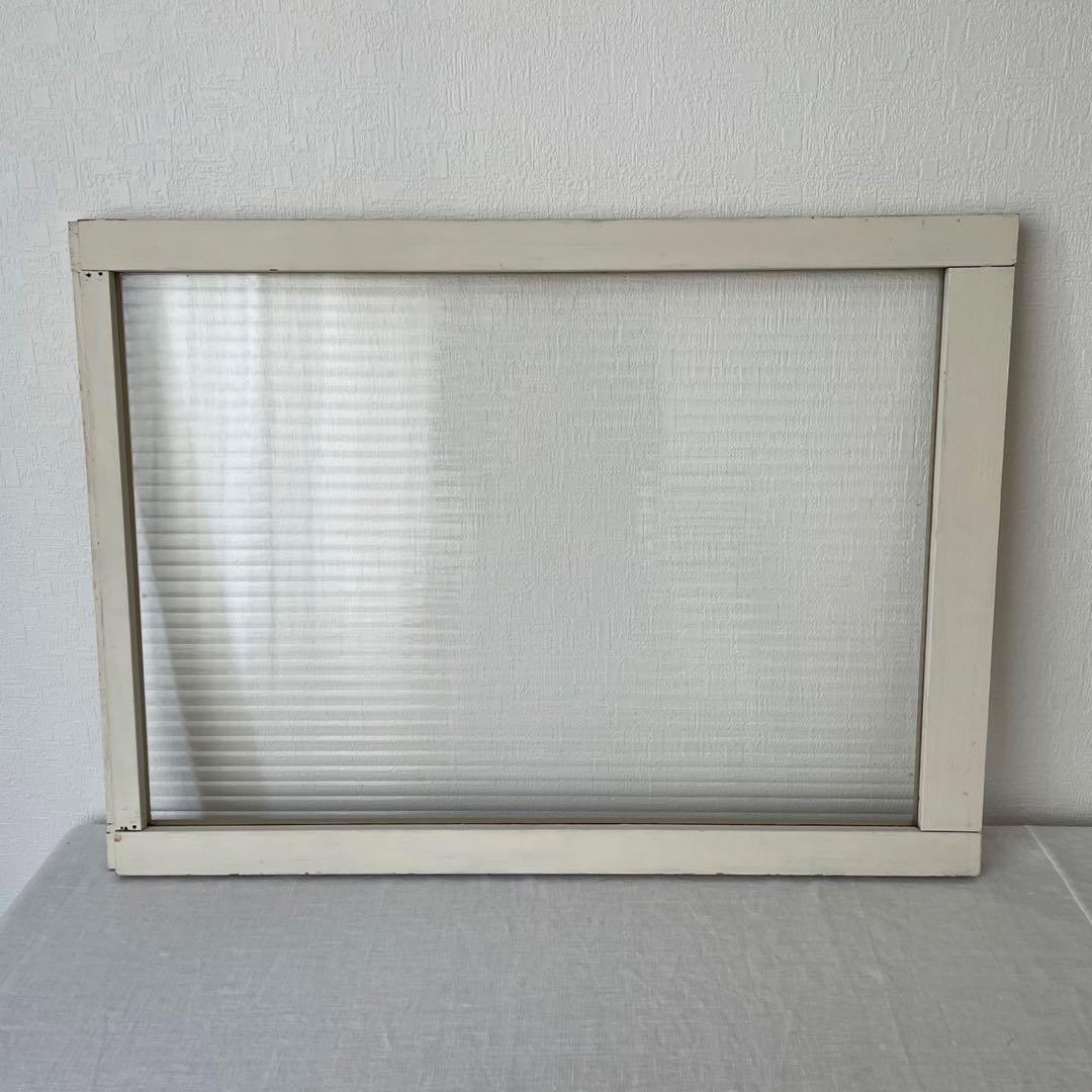 波板ガラス 窓枠 木製 建具 モールガラス 滑車付 2色 古道具 レトロ