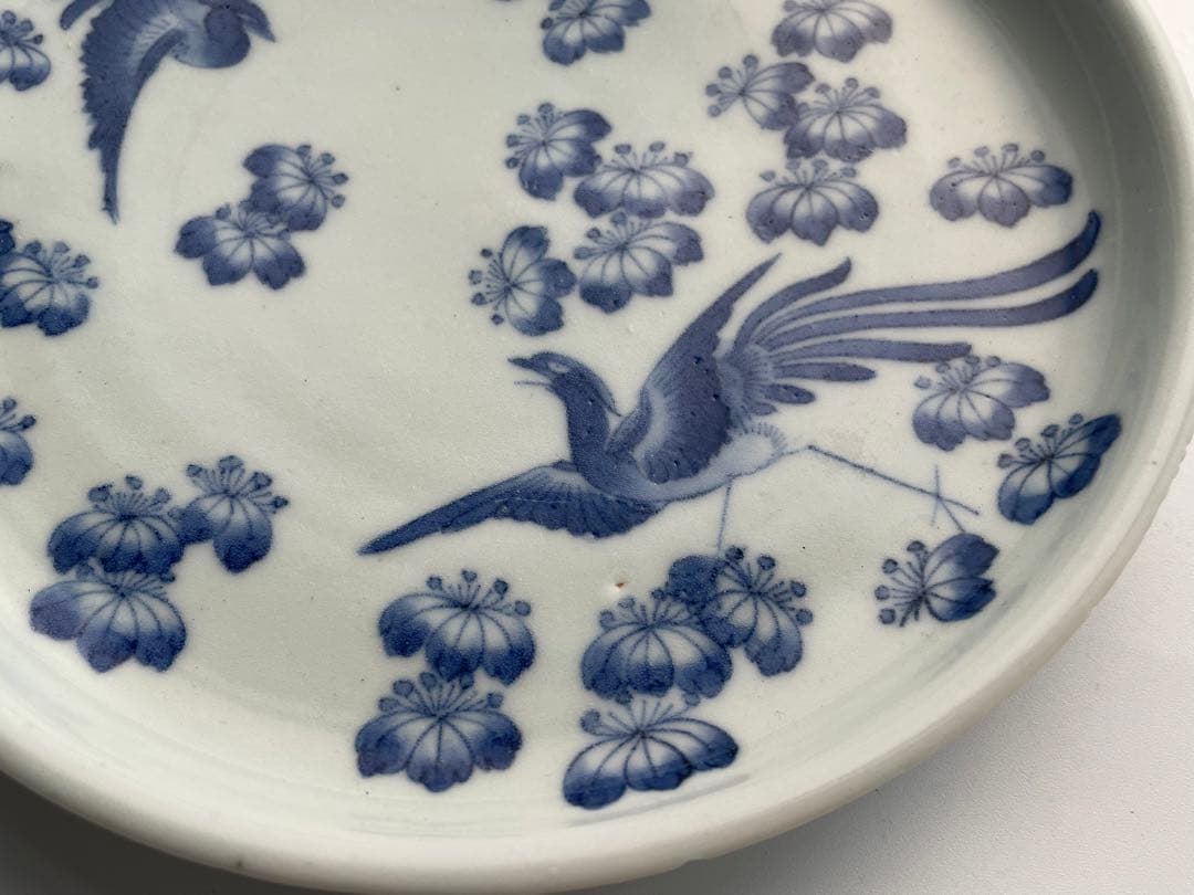 骨董　アンティーク　藍柿右衛門　桐鳳凰文様　六寸皿　丸皿　中皿　古伊万里　藍九谷