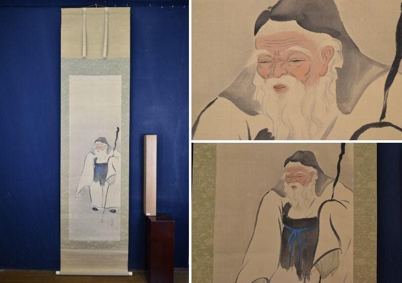 【真作】玉水/高士人物図/掛軸/名家伝来/AA-886