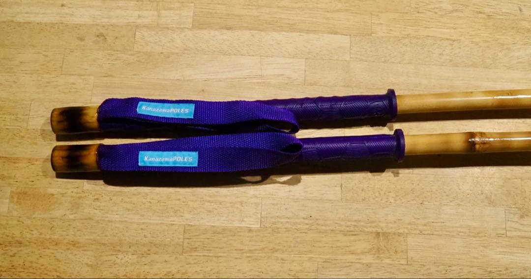 即売KanazawaPOLES 115cm 竹ストック　パープルグリップ30cm