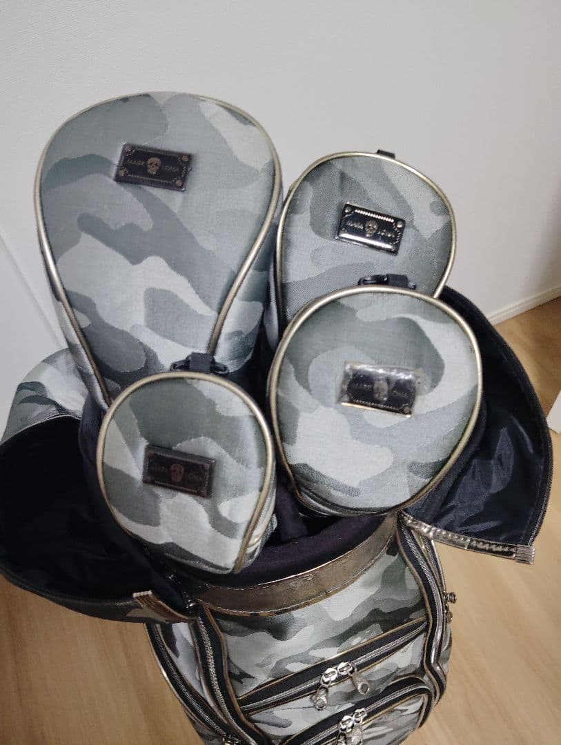 マーク&ロナ　キャディバッグ&カバーセット　カモフラ柄　カーキグレー7口
