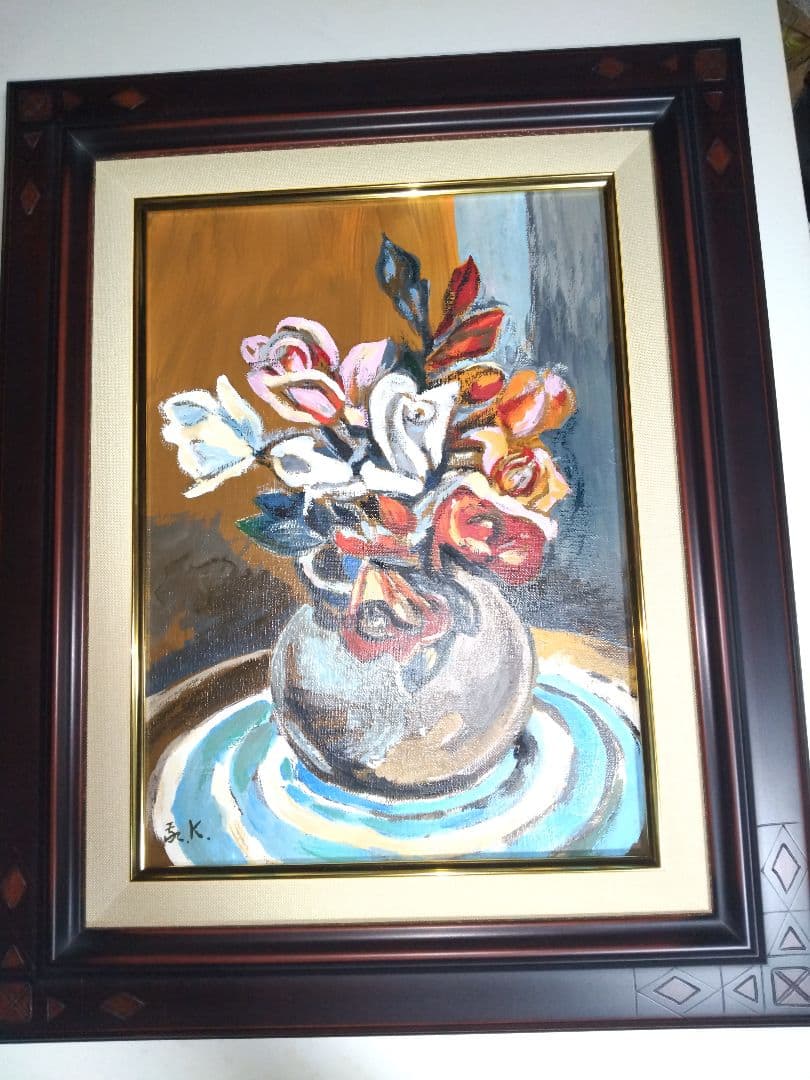 小山敬三、絵画、油彩4号、ばら、肉筆、新品高級額縁、山下清、片岡球子、鴨居玲