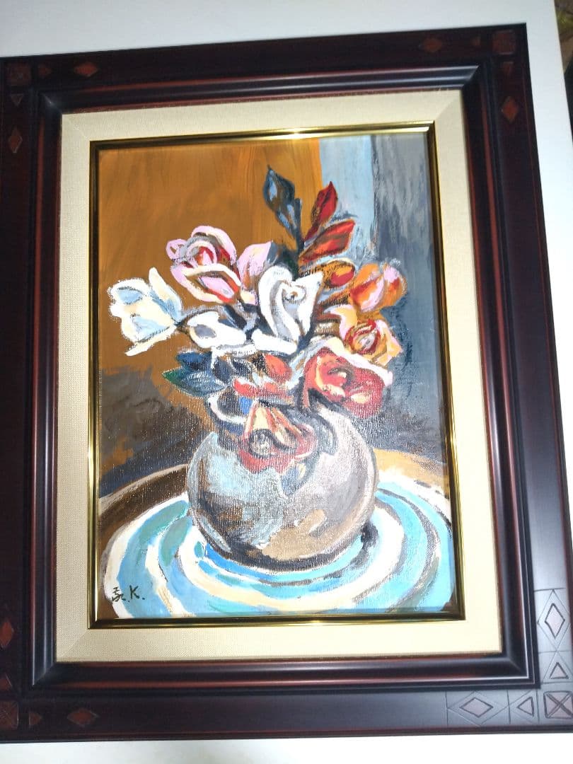 小山敬三、絵画、油彩4号、ばら、肉筆、新品高級額縁、山下清、片岡球子、鴨居玲