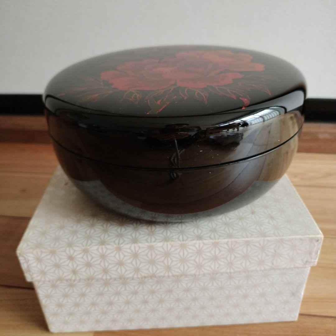 美品　漆器　八雲塗　菓子器　牡丹