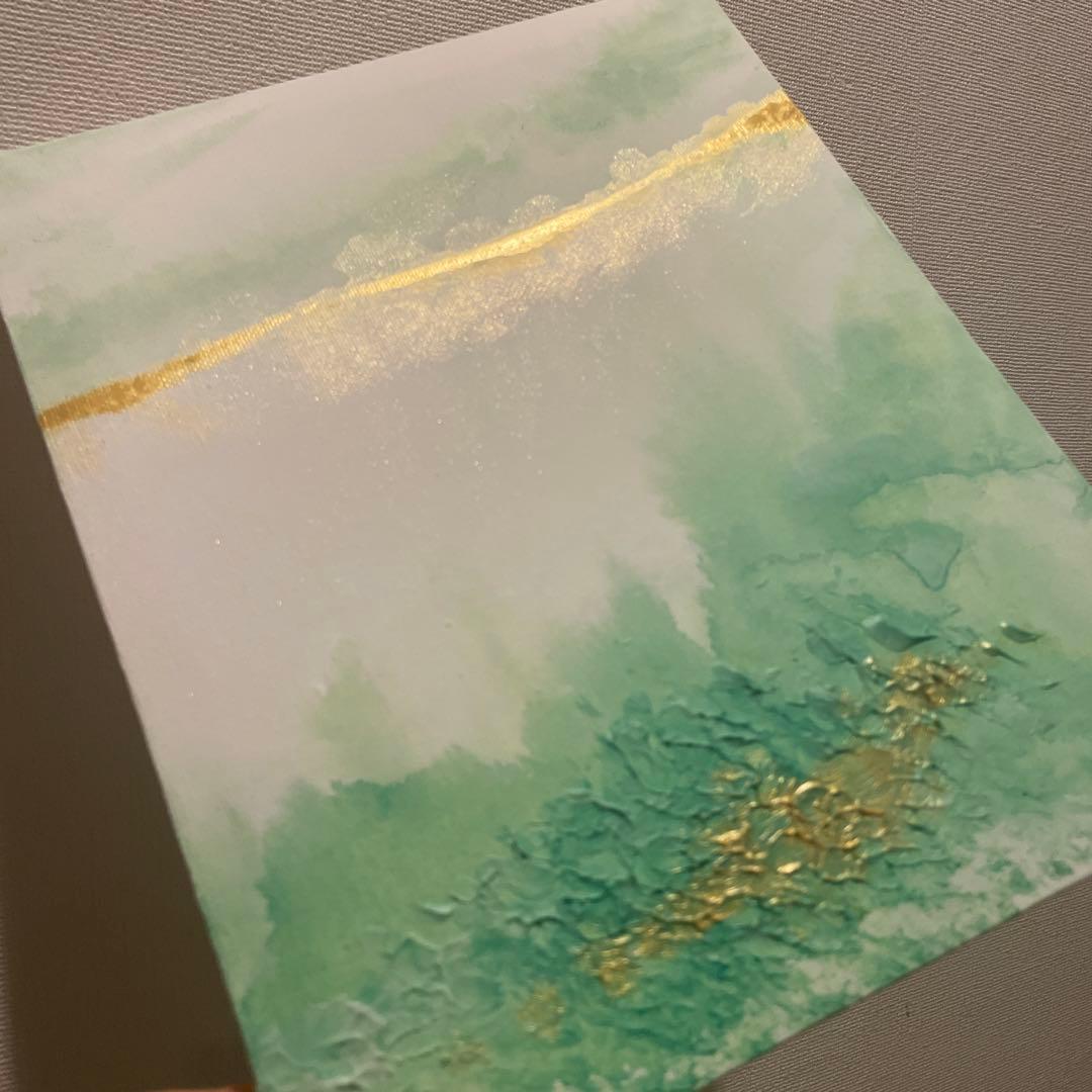 緑の抽象画｜現代アート　絵画　インテリア　ナチュラル　アートパネル　金　壁掛け