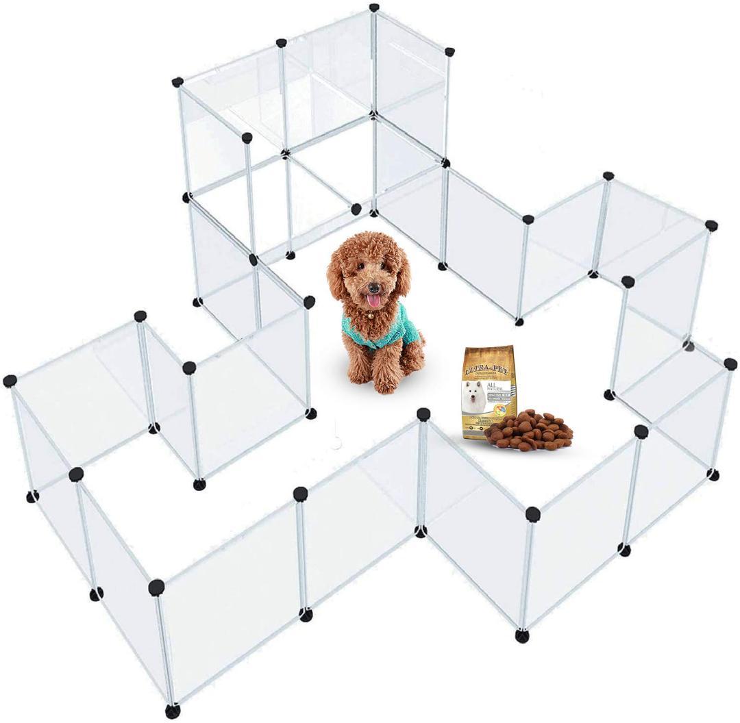 組み立て 自由 ペットフェンス 12枚セット透明パネル