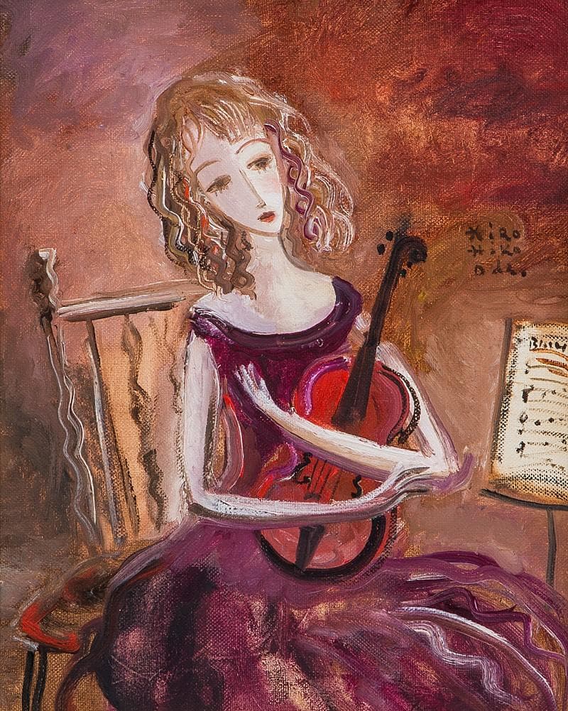 ◆織田広比古 『赤いヴァイオリン』 油彩 3号◆検）織田広喜 宮永岳彦 高塚省吾