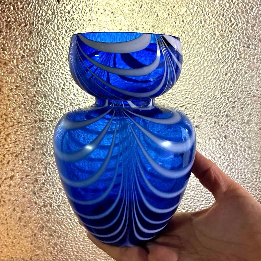 骨董　時代ガラス　超希少　瑠璃色ガラス　掻き揚げ　ヒヤシンス瓶　水耕栽培