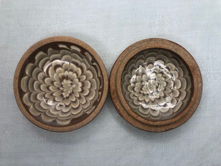 堆彩陶 練上手香合 共箱 美品