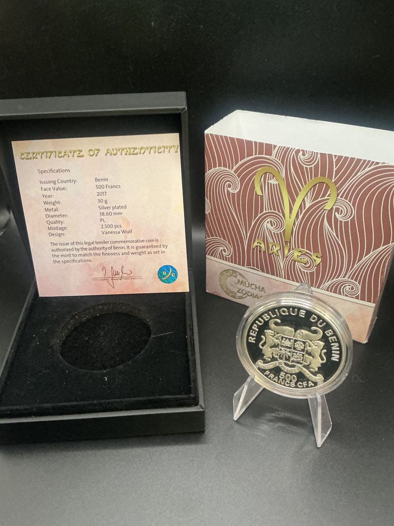 ミュシャ × 黄道十二宮 ― 牡羊座、Aries　銀メッキ付き白銅貨