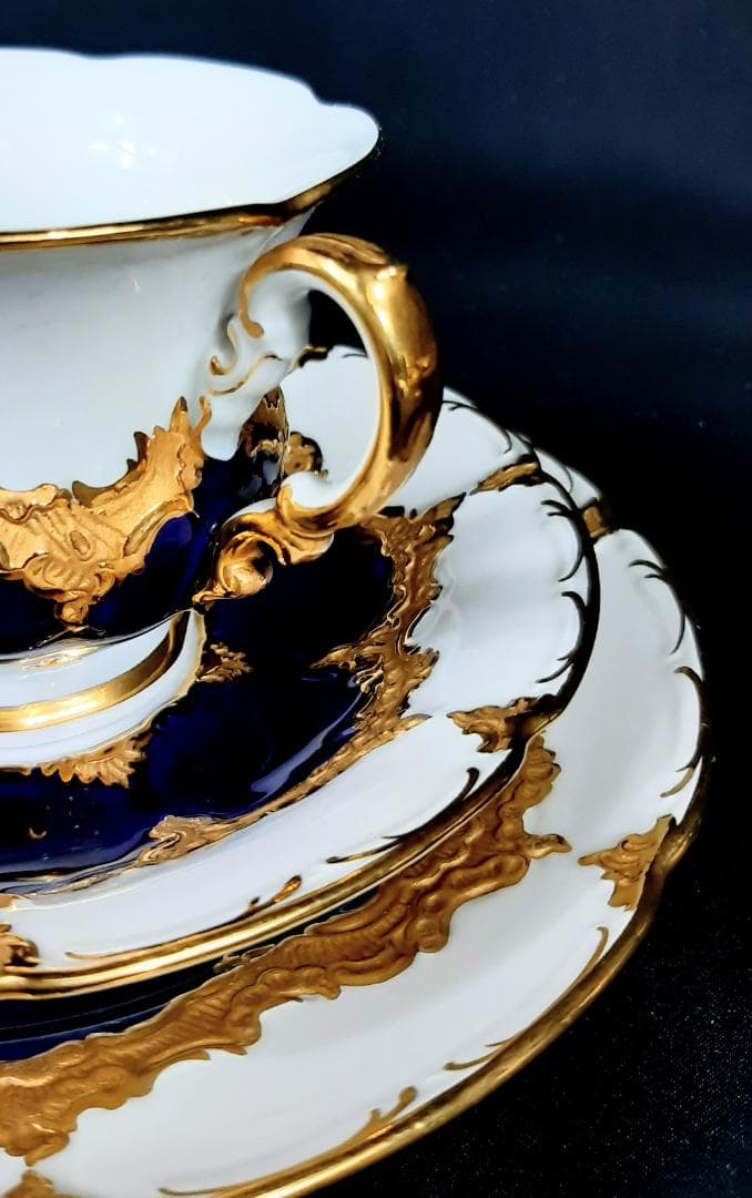 24金マイセングランツゴールドBフォーム紺カップ＆ソーサ＆プレート美品1級品 ホ