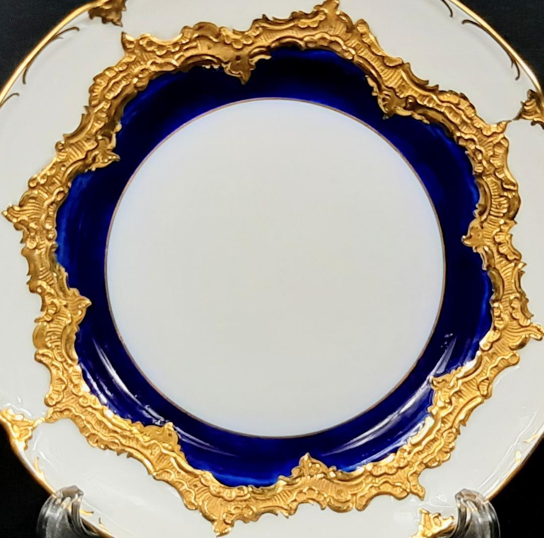 24金マイセングランツゴールドBフォーム紺カップ＆ソーサ＆プレート美品1級品 ホ