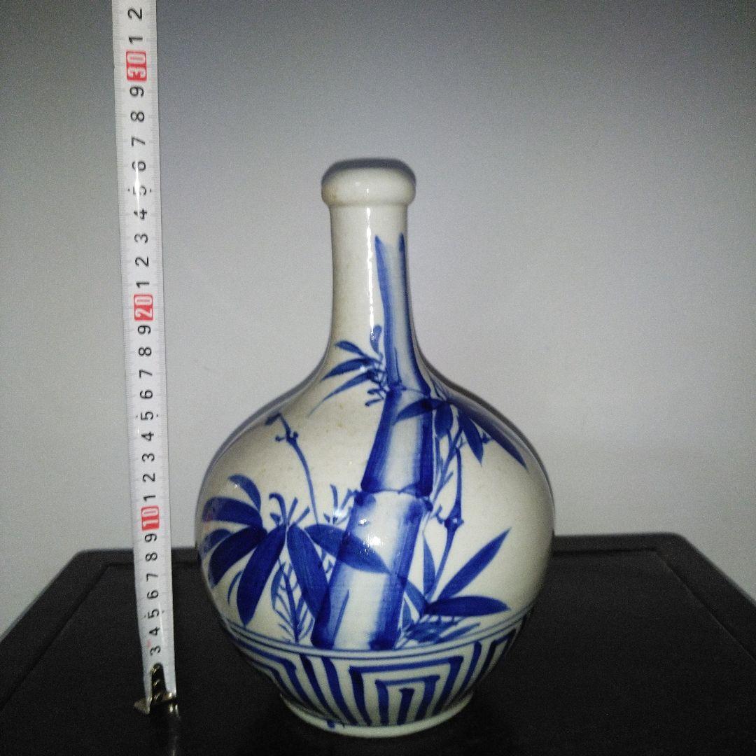 NO640 会津本郷焼　染付け徳利　笹竹文