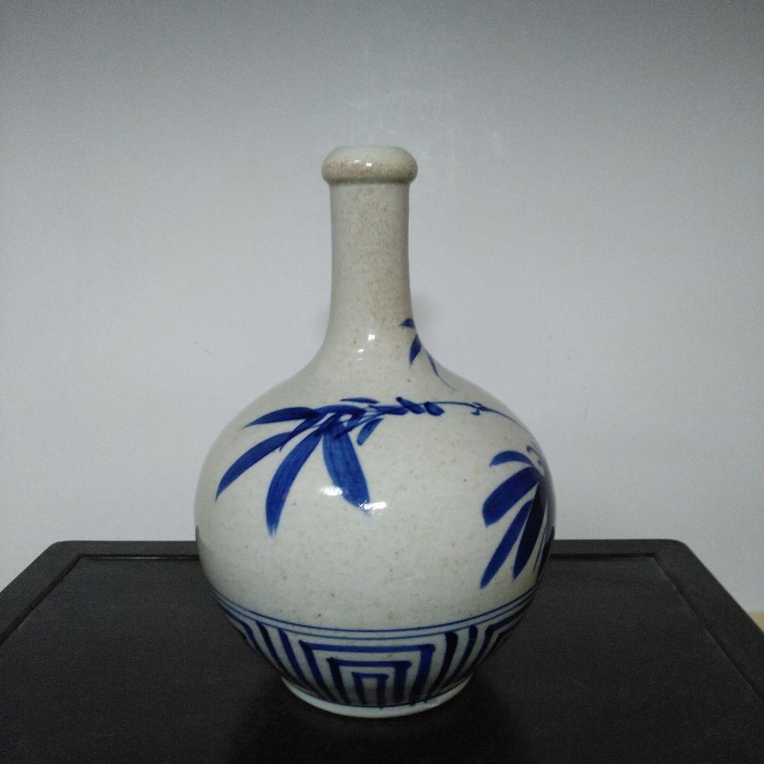 NO640 会津本郷焼　染付け徳利　笹竹文