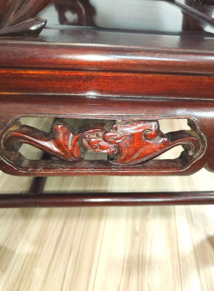 残り2脚　希少骨董　 大理石インレイ椅子　玉座　宮廷　紅木　紫檀黒檀花梨李朝　③