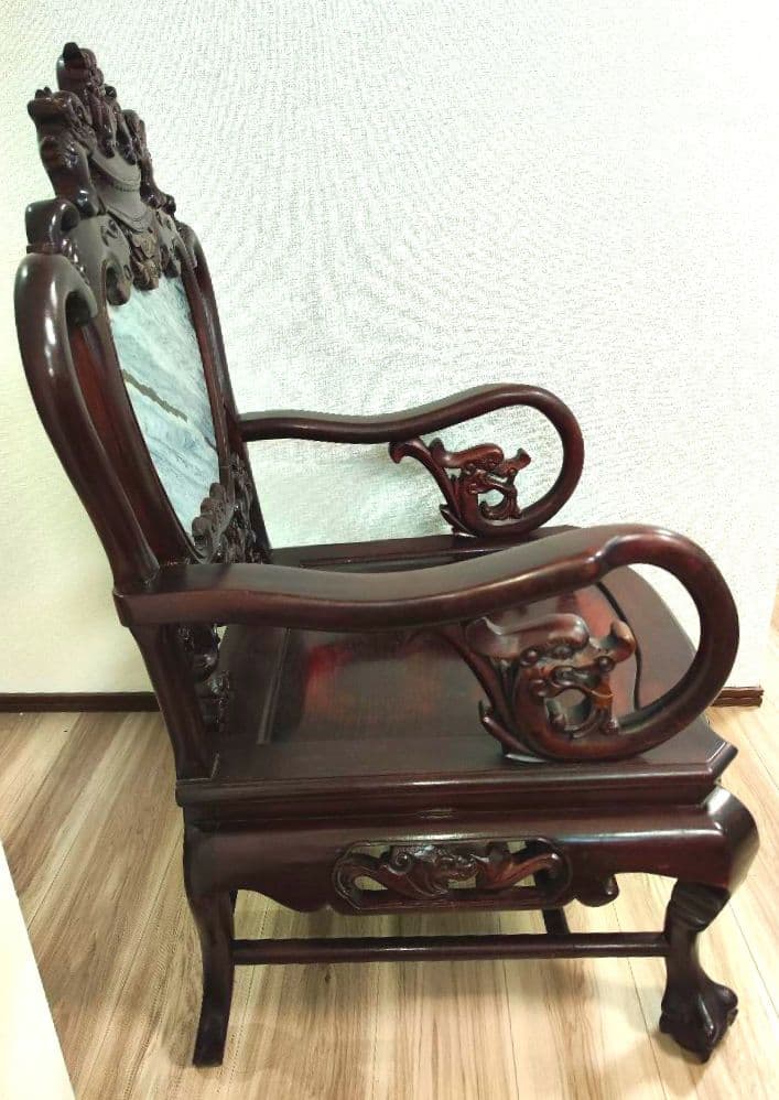 残り2脚　希少骨董　 大理石インレイ椅子　玉座　宮廷　紅木　紫檀黒檀花梨李朝　③