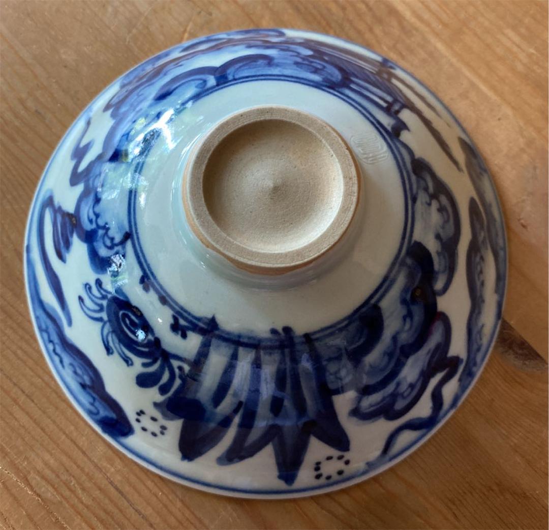 [茶道具] 玉堂窯　古染付茶碗　(共箱) ○