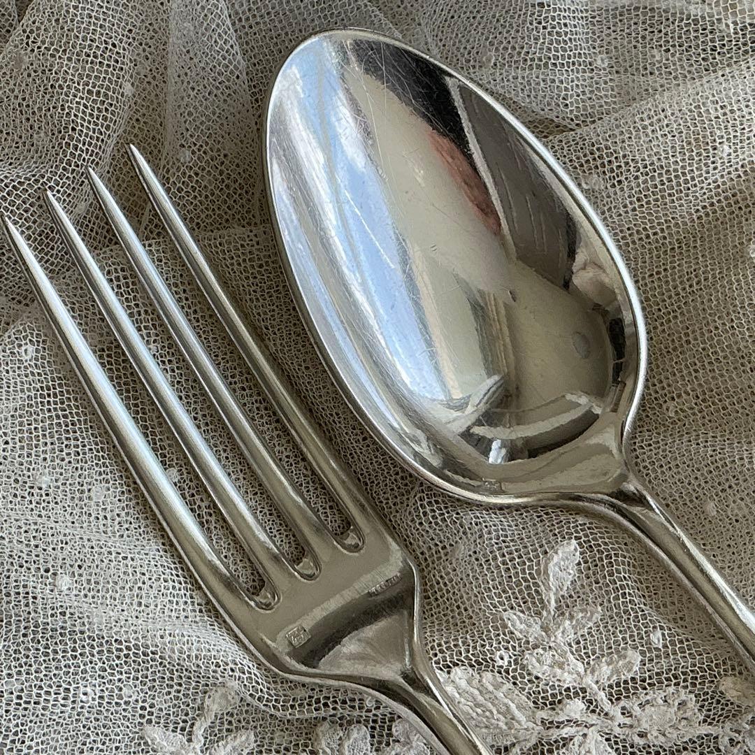 【D-２】フランスアンティーク　すずらん　１組　スプーン＆フォーク　モノグラム