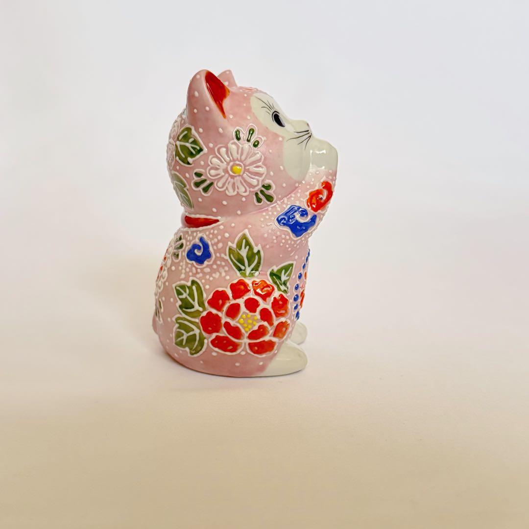 九谷焼 3.8号お祈り猫 ピンク 招き猫 日本製