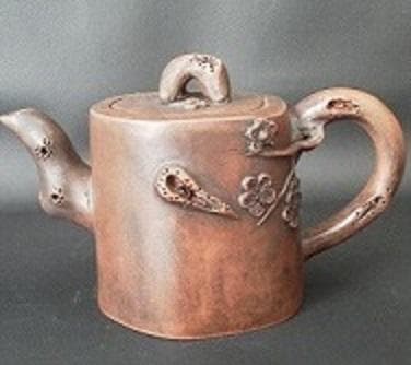 ＊中国古美術/朱泥紫砂梅花紋茶壺（底款：不明）