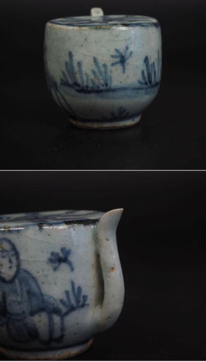 送料無料　旧家蔵出　朝鮮古美術 李朝染付水滴　木箱付