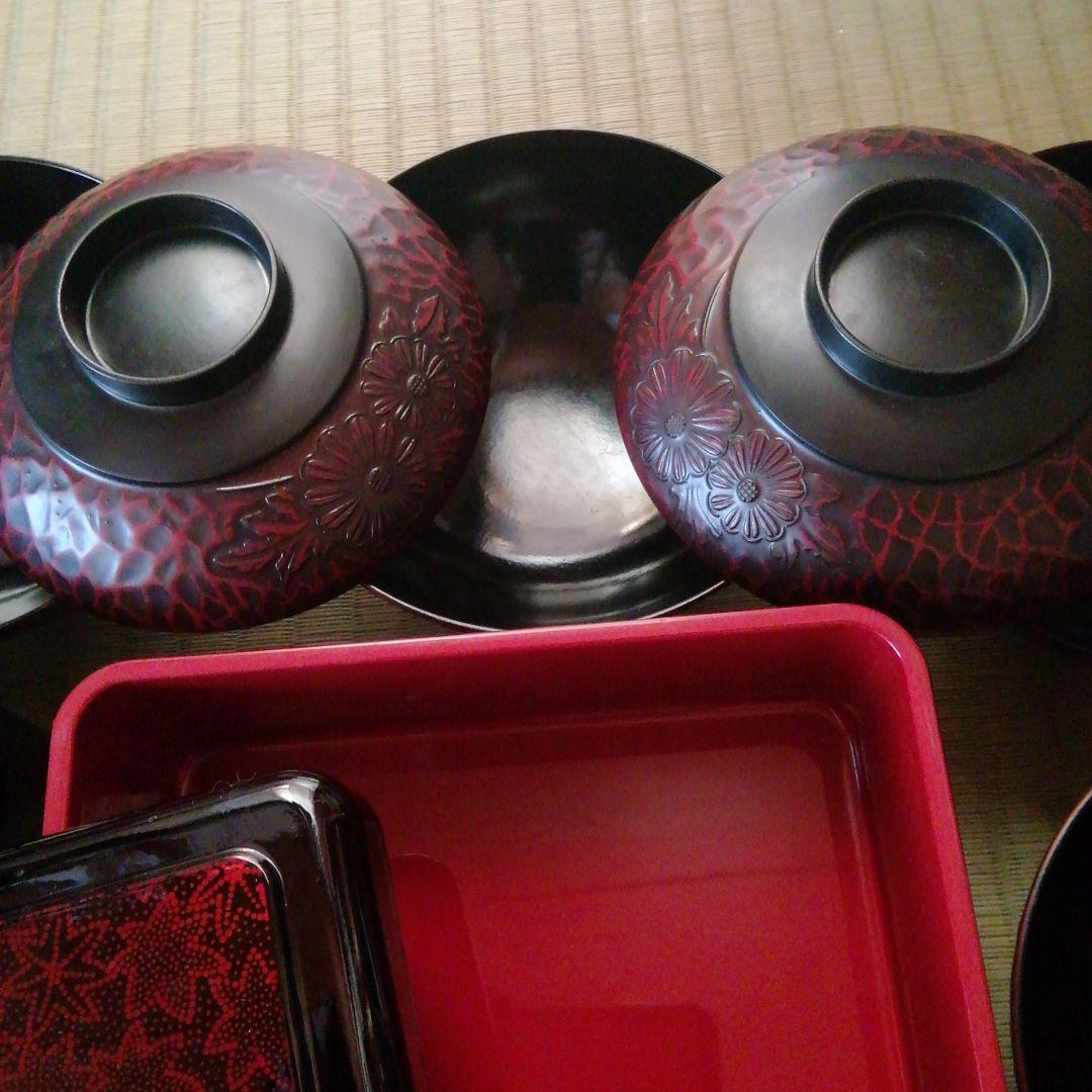 一*子様 うな重箱　お吸い物碗　セット　山中漆器　土用丑の日　鎌倉彫　松　もみじ