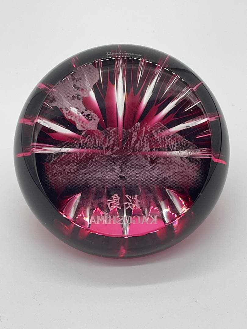 【未使用新品】薩摩切子 弟子丸 weight 切子 文鎮 鹿児島 桜島 共箱他付