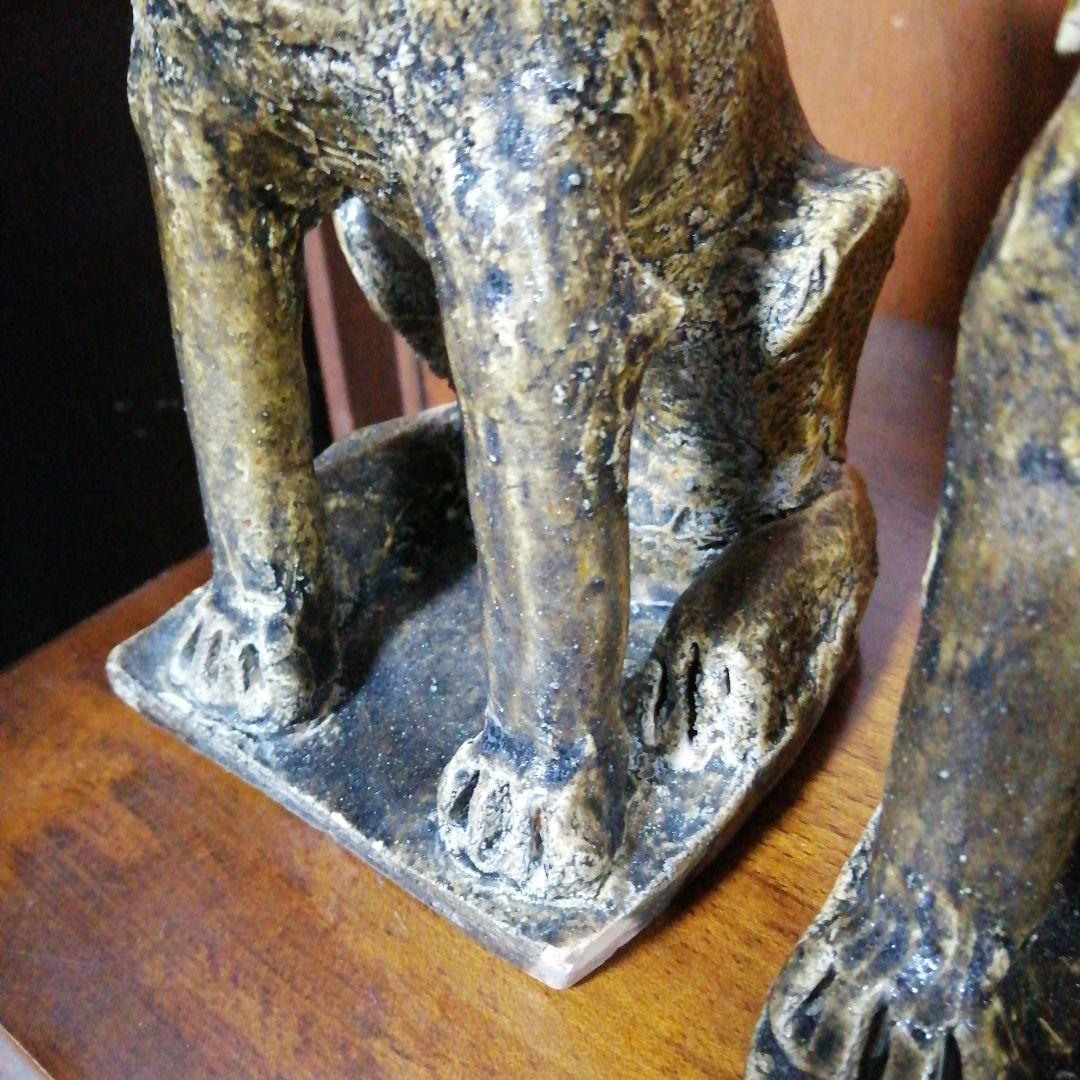 瀬戸焼　灰釉古瀬戸釉狛犬　24cm　慶長年間