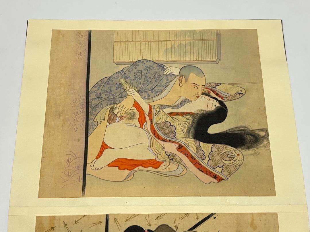 「彩色絹本 春画帖」艶本 明治？大正？頃筆 1帖|和本 わじるし 枕絵