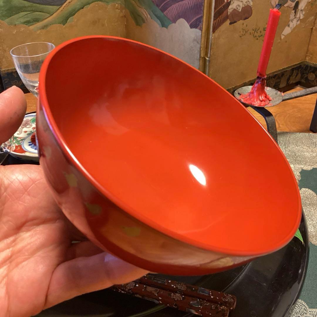 A902木製輪島塗　懐石道具　赤　古典風景蒔絵　　『塗師銘仁左衛門』　５客