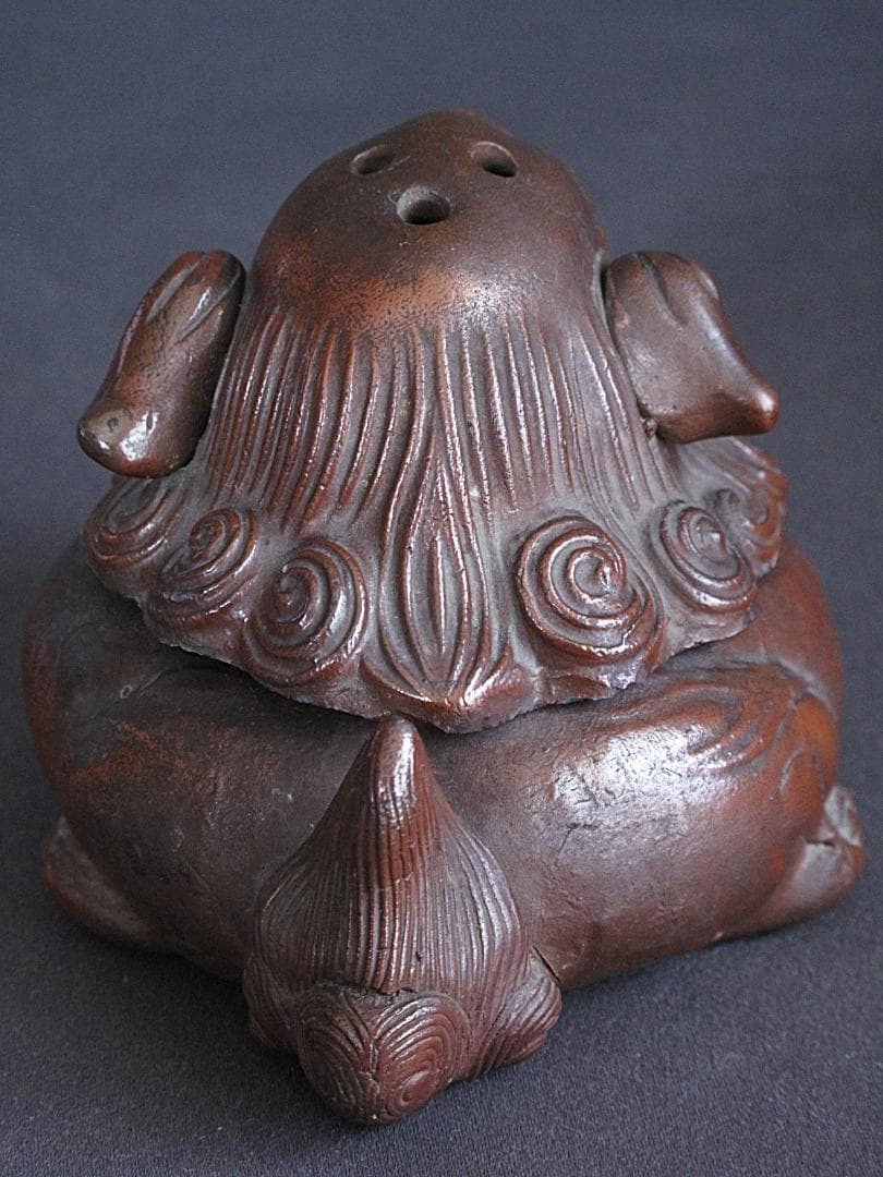 時代!! 備前焼『獅子香炉』珍しい形！細工物　高8㎝