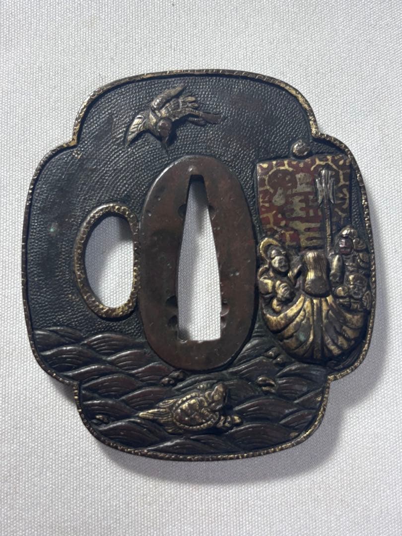 名品　鐔鍔つば　宝船　七福神　鶴と亀　これぞ御利益のある鐔　江戸時代