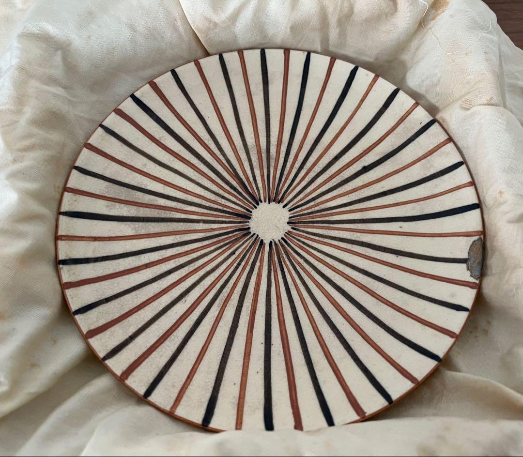 骨董 古瀬戸 麦藁手 6寸皿 箱付き 江戸末期~明治 アンティーク