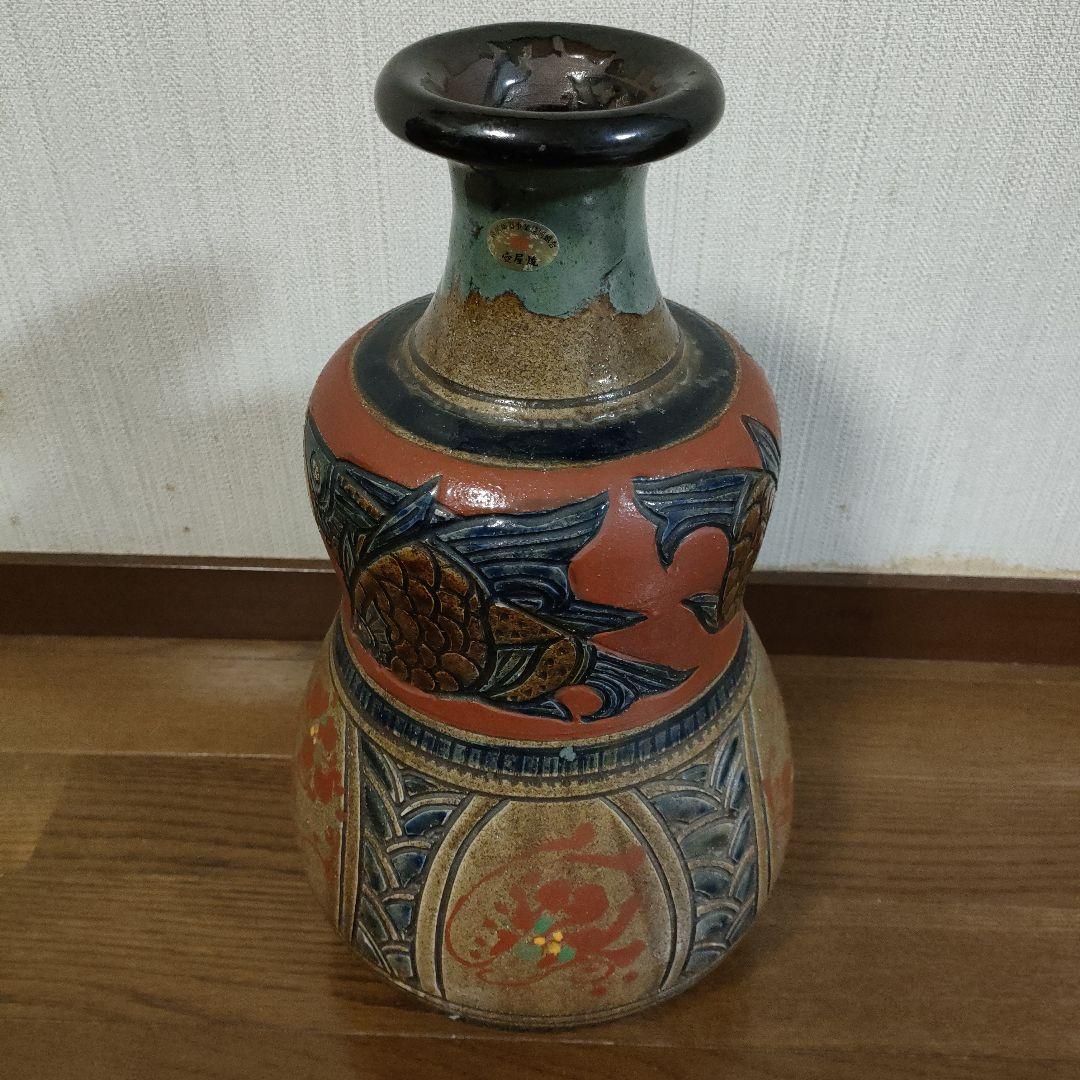 ★壺屋焼★小橋川清正 赤絵魚紋大壷 高さ３７ｃｍ、重量約５．５kg