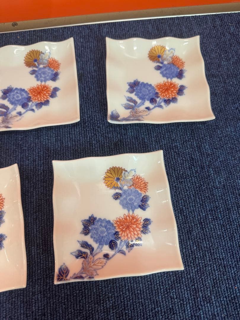 1705 深川製磁　百花菊　銘々皿揃　角皿　5客　未使用