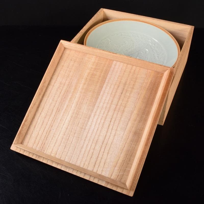 中国　影青　青白釉　陽刻　鳳凰雲龍文　鉢　2点　時代箱付　C　R7794