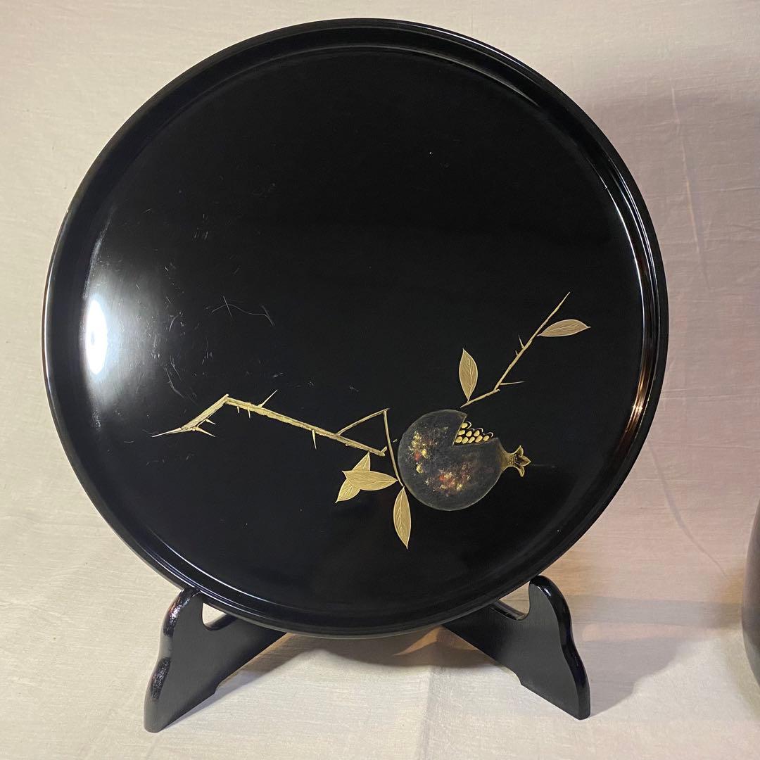 輪島塗　お櫃　茶道具　鶉　ウズラ　柘榴　ザクロ　沈金　木製　漆器　黒