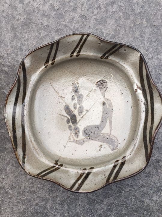 桃山時代 伝世品 古唐津 絵唐津 美人絵 茶碗 茶皿 図柄珍品 木箱付