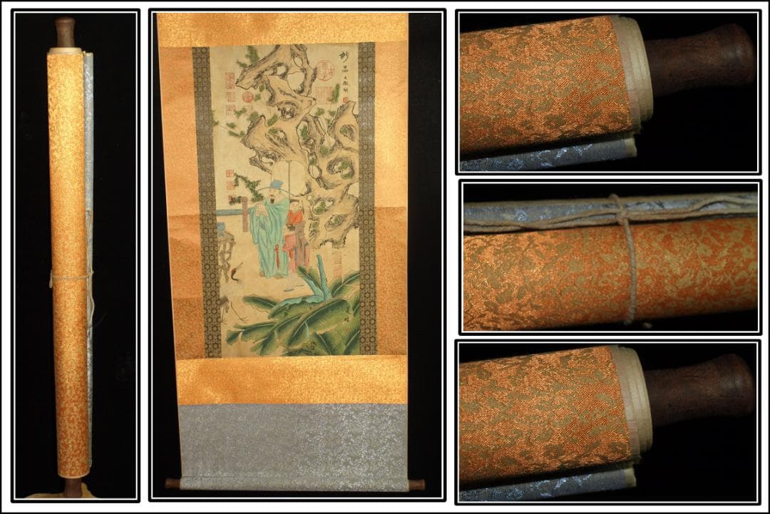 【骨董掛け軸】人物図 中国　五代 肉筆保證 　掛け軸 BD331A12-1