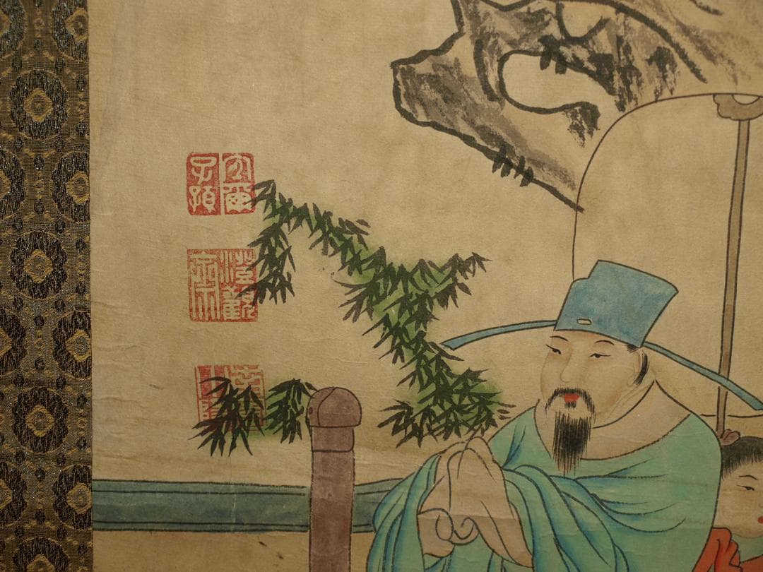 【骨董掛け軸】人物図 中国　五代 肉筆保證 　掛け軸 BD331A12-1