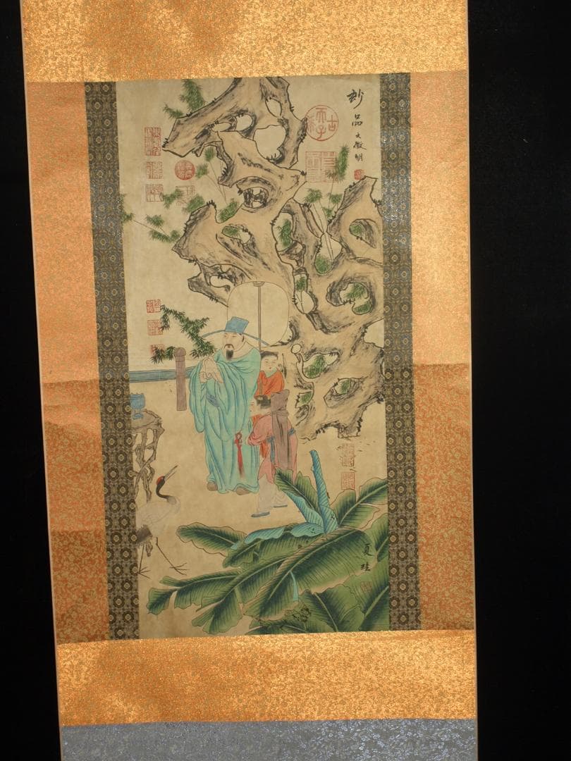 【骨董掛け軸】人物図 中国　五代 肉筆保證 　掛け軸 BD331A12-1