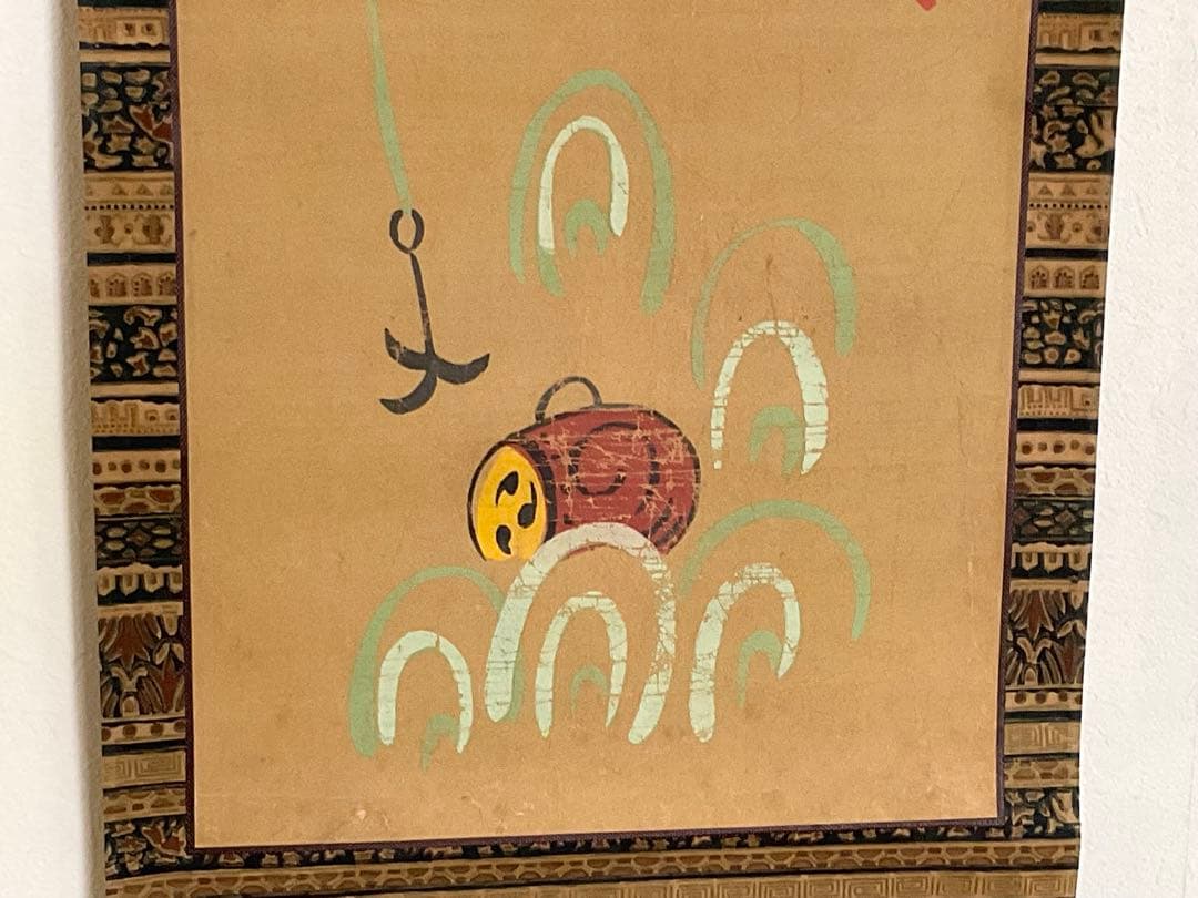 大津絵　雷公の太鼓釣り　掛軸　古画　民藝