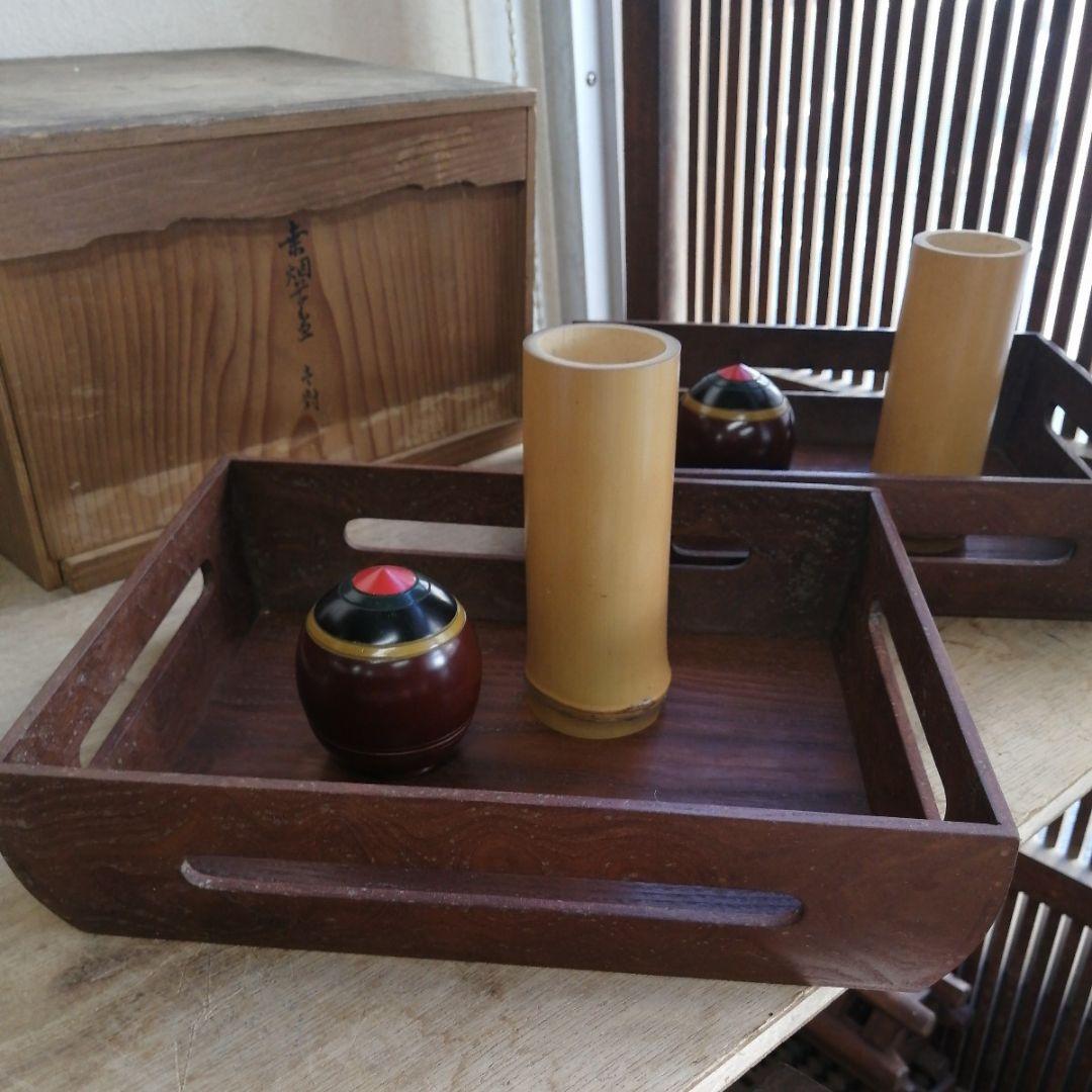 骨董　煙草盆　桑　一対　木箱　アンティーク