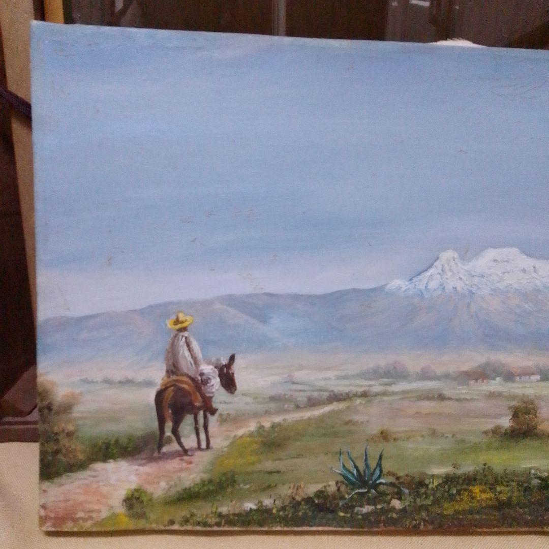 風景画 雪山と馬に乗った人物 メキシコで購入したもの