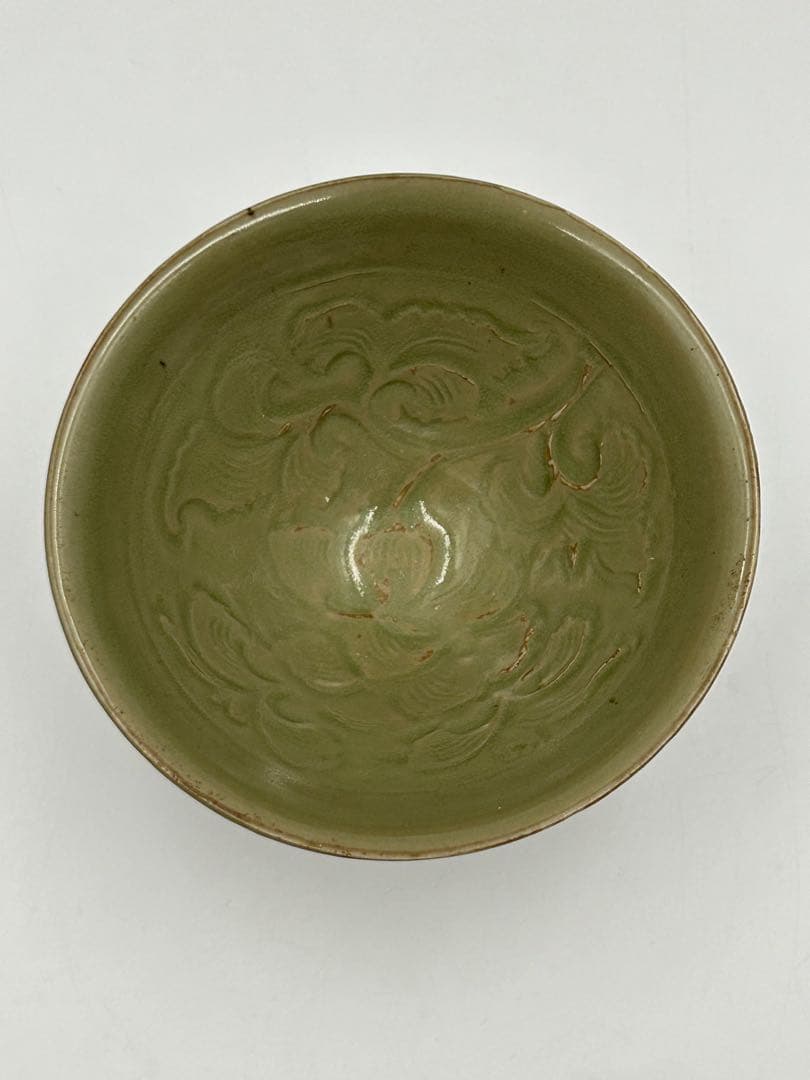 ★0051宋時代　耀州窯 青磁 刻花 斗笠碗 ★天目茶碗 茶道具 茶器 中国美術