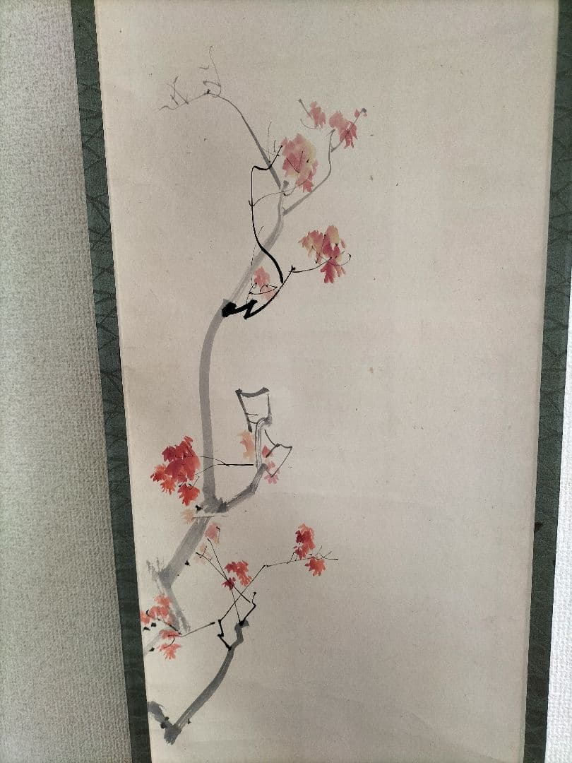 掛け軸　絹本　松本楓湖作「楓ト人物」明治大正期　真筆　日本画家　尊皇家　骨董