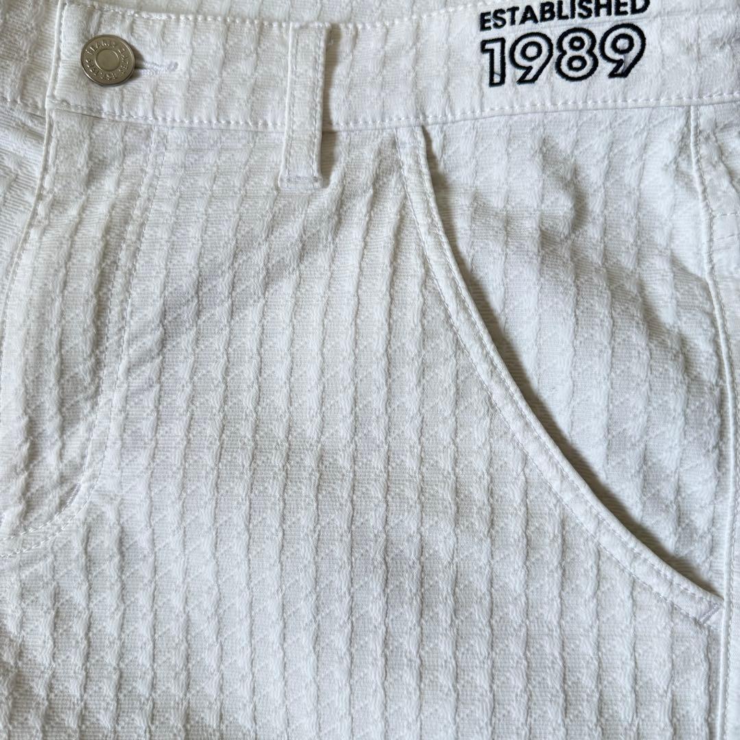 現行モデル　美品　パーリーゲイツ　パンツ　M〜L相当　白　コットン素材　総柄　4