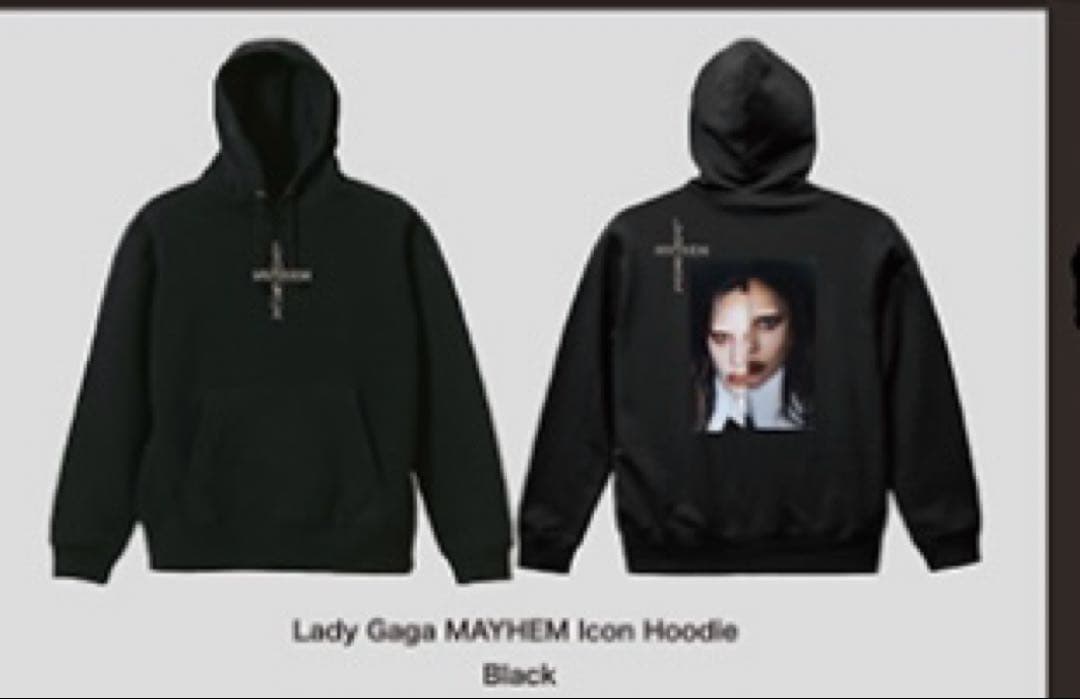 レディガガ来日記念ポップアップ限定デザインフード付トレーナーＬサイズ ブラック