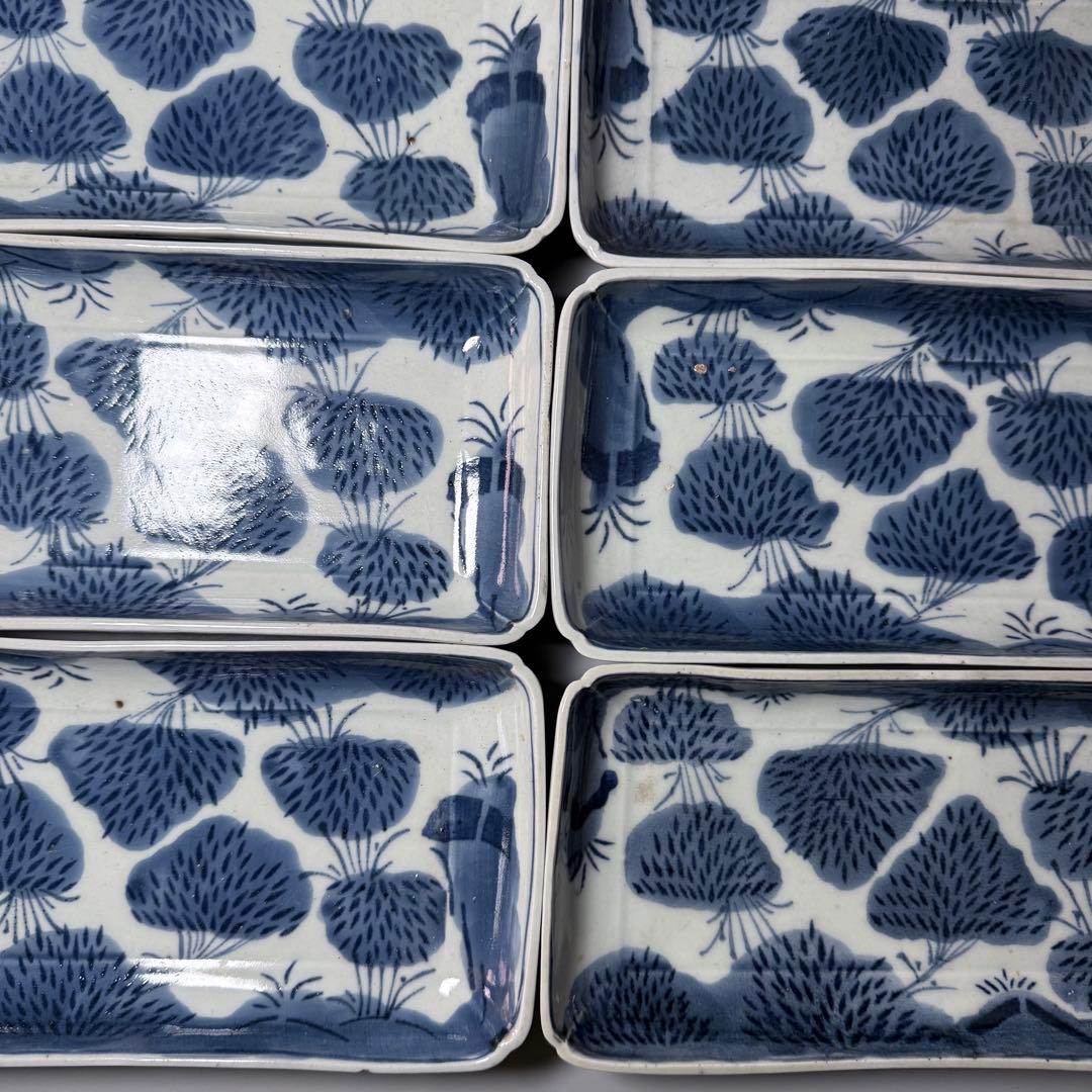 江戸中期　古伊万里　染付竹林文長皿　奇跡の十客！　笹葉部型紙摺　古美術　最高級器