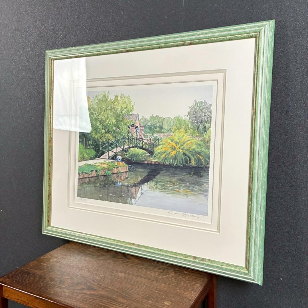 美品 奥津国道「クリークの小さな橋」ジクレー 直筆サイン入 作品保証書有 額装